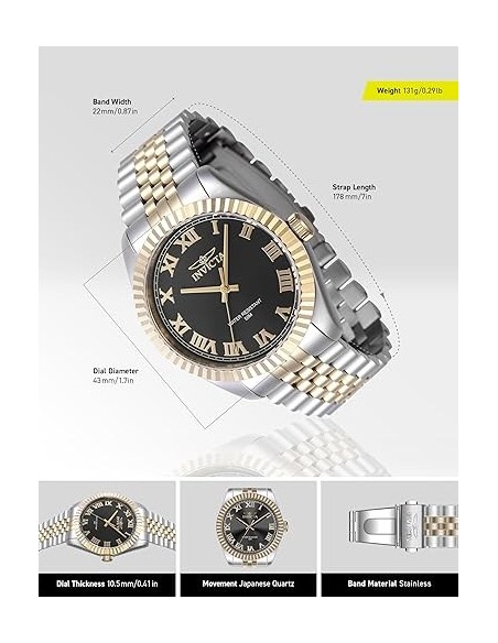 Men's 16739 Specialty Analog Display Swiss Quartz Gold and Silver Black Dial Watch 44mm