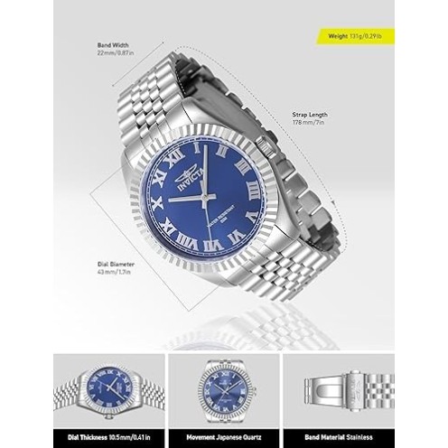 Invicta Men's 16739 Specialty Analog Display Swiss Quartz Silver Blue Dial Watch 44mm