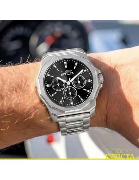Invicta Speedway Stainless Steel Men's Quartz Watch Silver Black Dial - 42mm